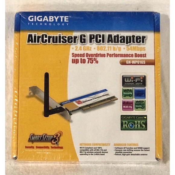 GIGABYTE Technology AirCruiser G PCI Adapter 2.4 GHz - 802.11 b/g - 54Mbps NEW - Picture 1 of 4